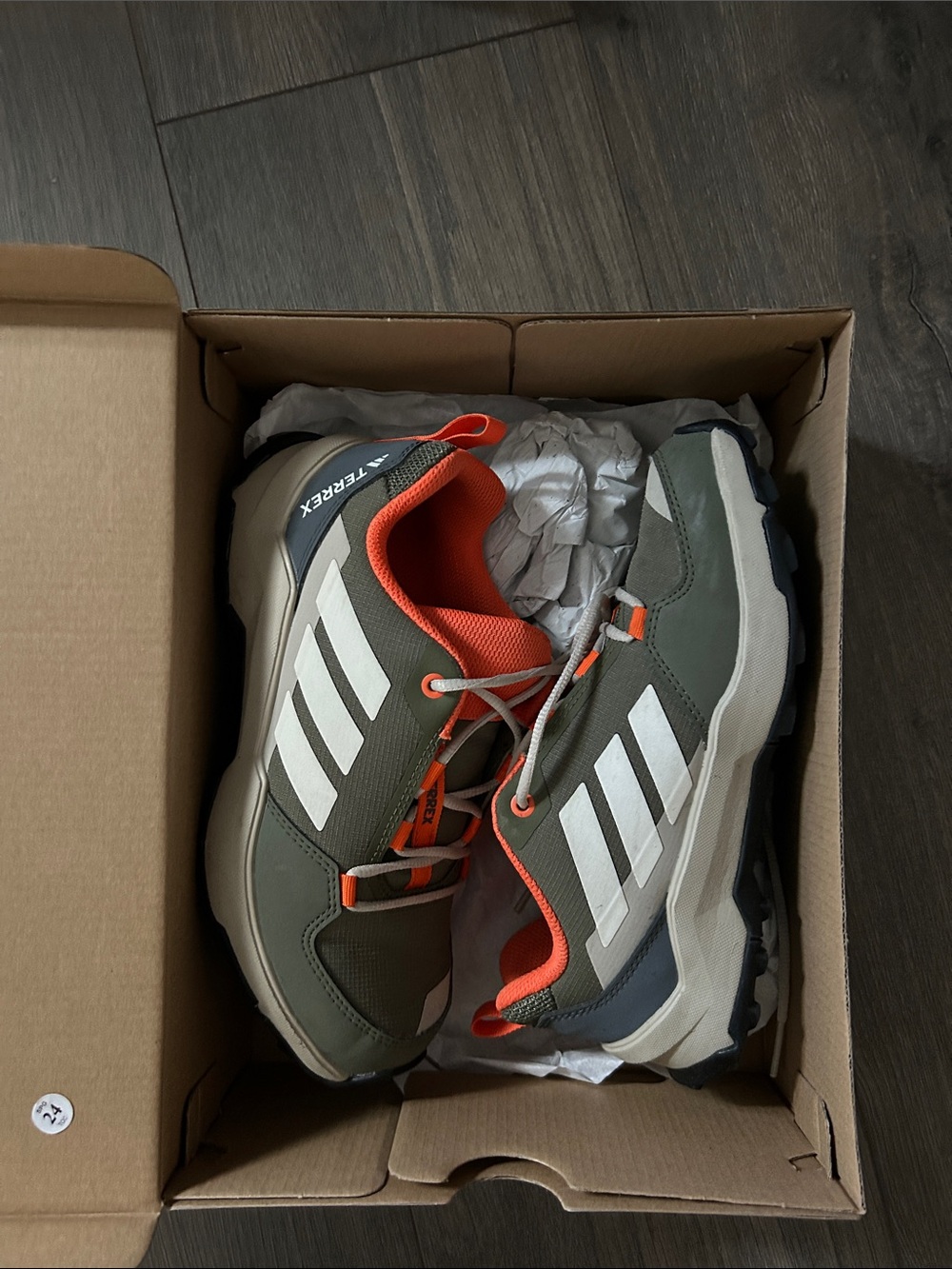 adidas Kids Olive Green and Orange Trail Sneakers